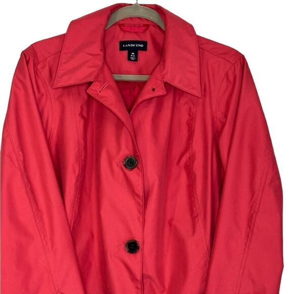 Lands End Magenta Button Up Trench Rain Jacket| Size M - Picture 2 of 8